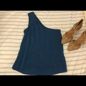 One shoulder blue top